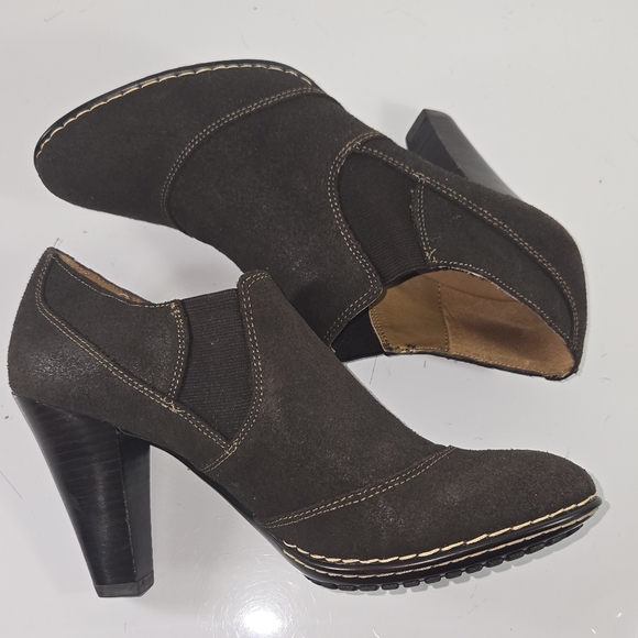 N251 Sofft Brown Leather Suede Heels Pump Slip On Booties Sizeā 10M - Picture 4 of 9